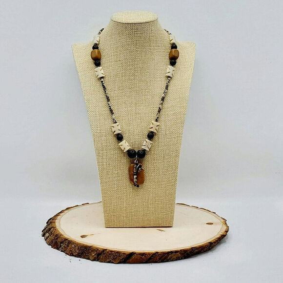 Shark's Tooth Lava Beads Handmade Statement Necklace - Picture 4 of 5